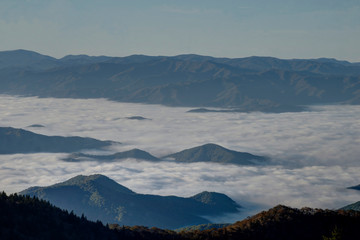 Foggy sunrise over the Great Smoky Mountains National Park.