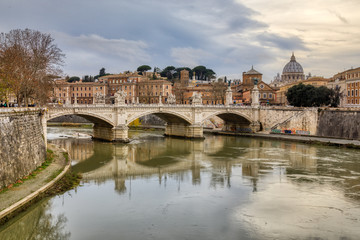 Fototapeta na wymiar A View of St Peter's Basilica from St. Angelo Bridge
