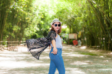 Asian fashion models sensitive women tourists. Nature of technology