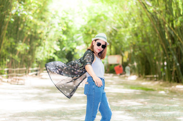 Asian fashion models sensitive women tourists. Nature of technology