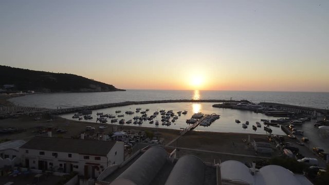 Porto di peschi al tramonto, visto dall'alto