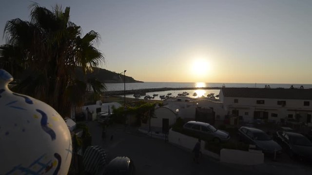 Porto di peschi al tramonto, visto dall'alto