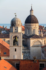 City Bell Tower and the Cathedral of the Assumption in Dubrovnik, Croatia