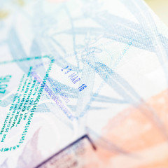 Travel Background with Passport Visa Stamps