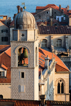 City Bell Tower in Dubrovnik, Croatia, originated in the mid 15th Century, completely rebuilt in the 20th century in the Renaissance style with some Gothic elements