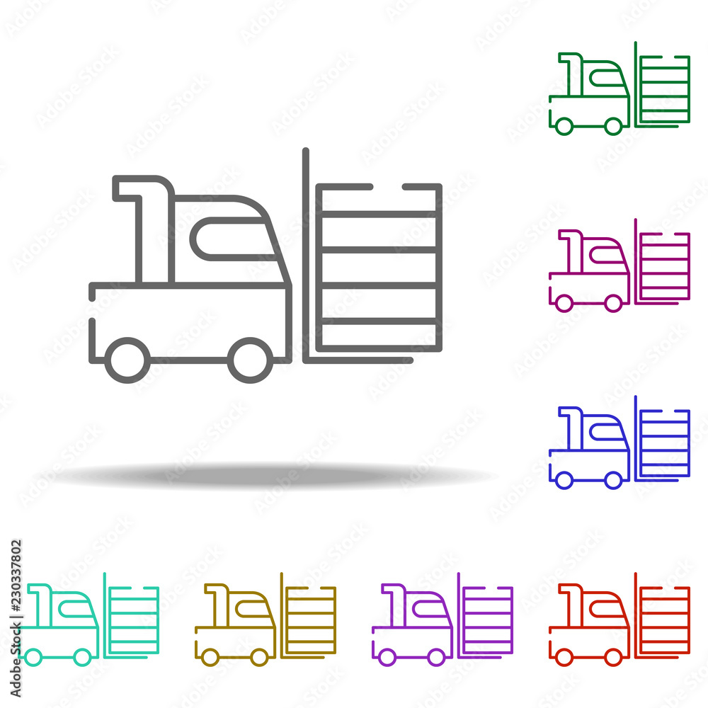Poster forklift, lifting machine icon. elements of construction in multi color style icons. simple icon for