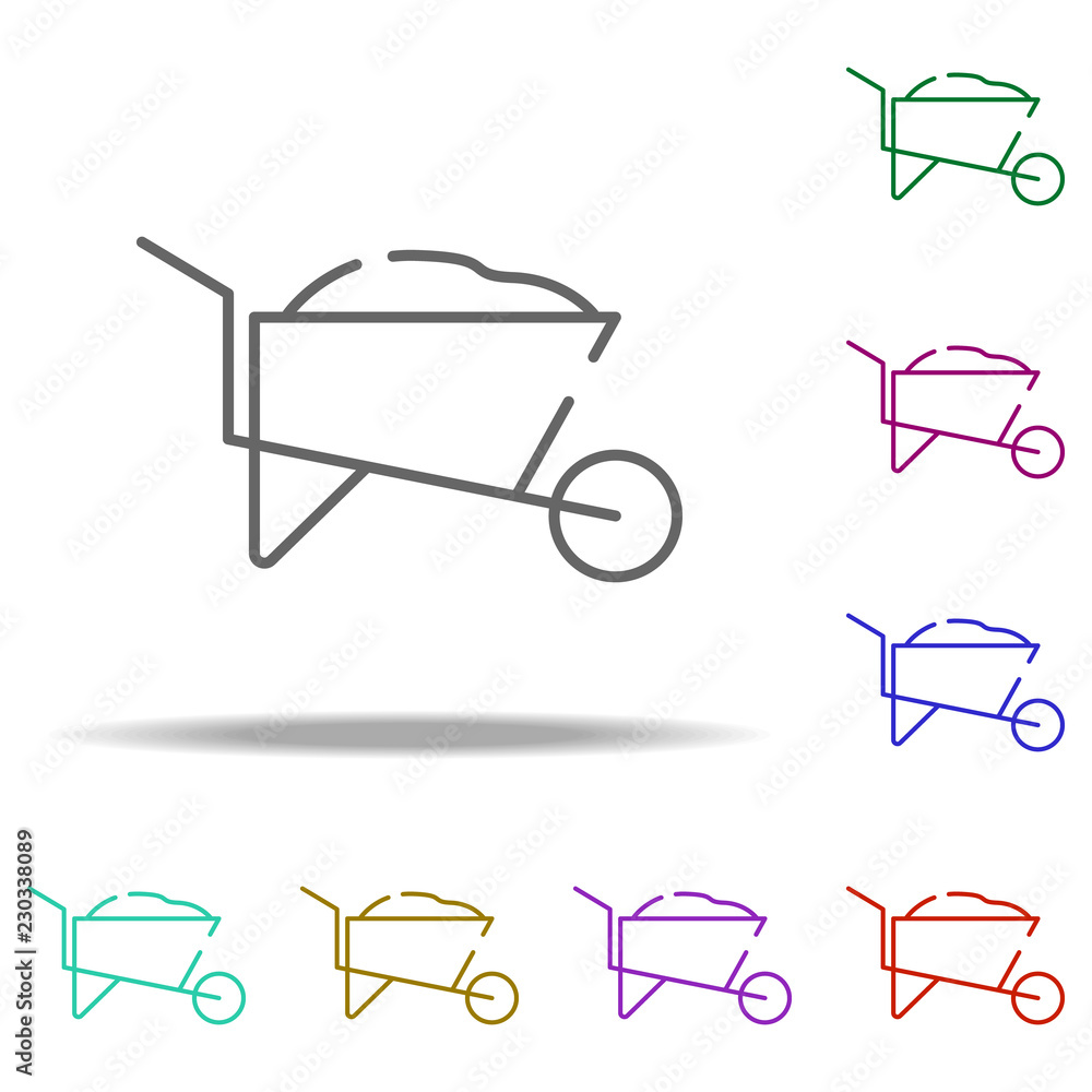 Poster wheelbarrow with sand icon. elements of construction in multi color style icons. simple icon for web