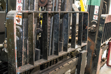 Forklifts in warehouse
