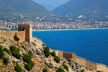 Amazing beaches view from Alanya Castle in Antalya, Turkey.

