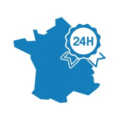 Карта Франции. Награда, символ качества, надёжности с текстом 24 H