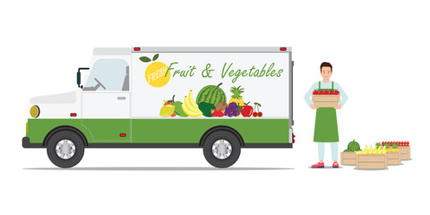 Farmers fruit and vegetables delivery car .