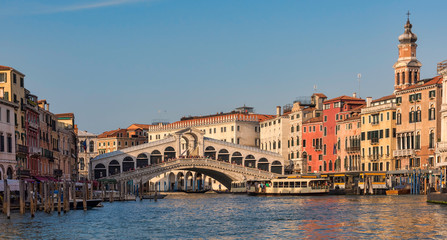 View of the Rialto Bridge in the Grand Canal, Venice, Italy