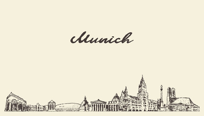 Naklejka premium Panoramę Monachium, Niemcy szkic wektor miasta