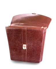 Brown leather bag for office on white background