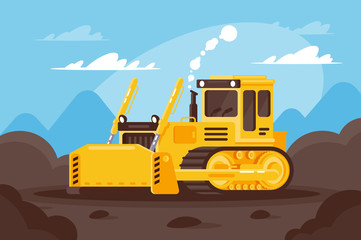 Obraz na płótnie Canvas Bulldozer at a construction site surrounded by land.