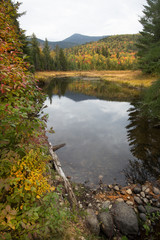 Colorful fall foliage around Stratton Brook Pond, Maine.