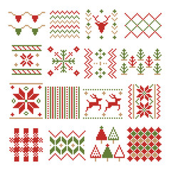 Christmas pixel ornament. Set of winter  vector.