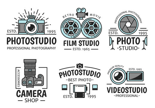 Photography and retro film studio vector icons