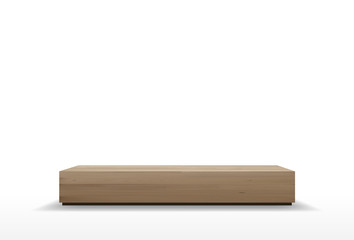 Wooden bench isolated on white background with soft shadow. Vector.