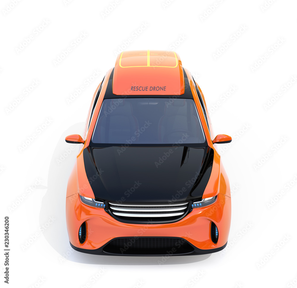 Poster front view of electric rescue suv isolated on white background. 3d rendering image.