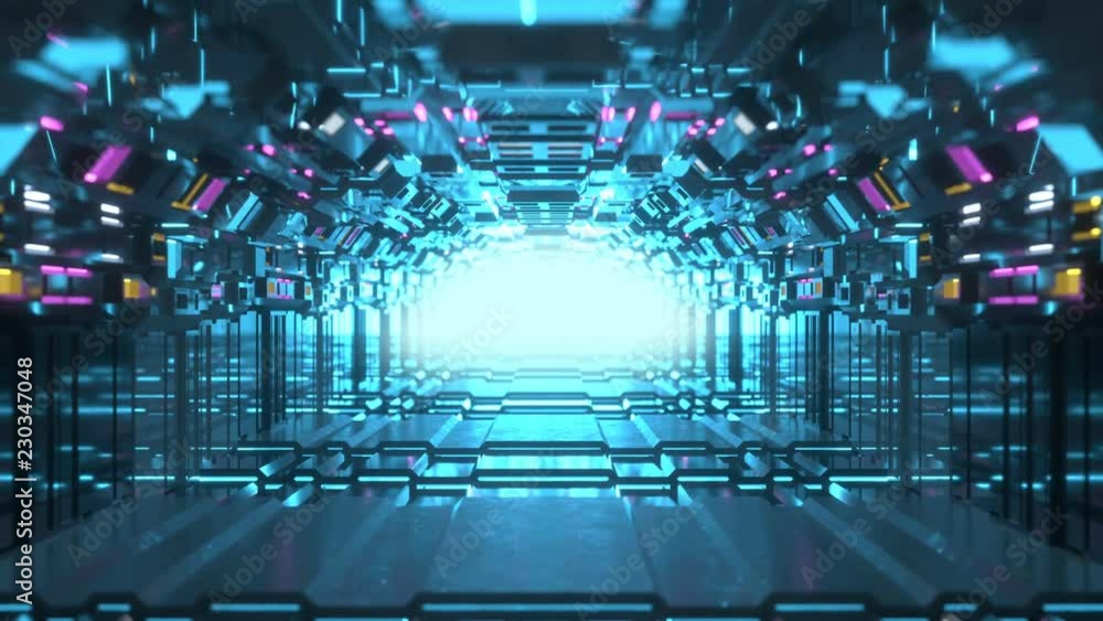 Aufkleber futuristic technology tunnel with illuminating lamps. science fiction spaceship interior. seamless l