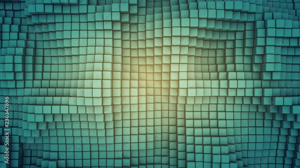 Poster wavy surface of cubes. abstract geometric background. 3d render seamless loop animation 4k uhd 3840x