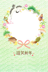 年賀状　2019年　亥年　縦　背景色あり　謹賀新年