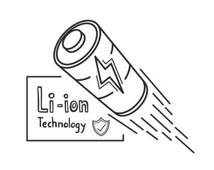 Battery Li-ion technology is a safe concept. Doodle hand drawn. Vector illustration.