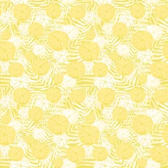 Behang Watercolor abstract seamless background, pattern, spot, splash of paint, blot, divorce, color. yellow, orange leaves of a tree, palms, abstract fruit, citrus, lemon, orange. abstract yellow splash.  © helgafo