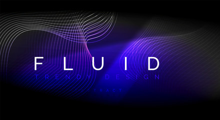 Neon glowing fluid wave lines, magic energy space light concept, abstract background wallpaper design, ripple texture illustration