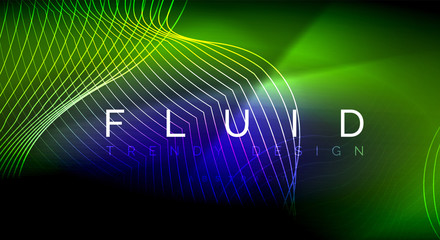 Obraz premium Neon glowing fluid wave lines, magic energy space light concept, abstract background wallpaper design, ripple texture illustration
