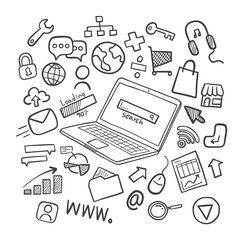 Computer technology can be eveything. Doodle drawn by hand on the tablet. Vector illustration.