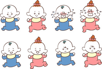 男の子の赤ちゃんと女の赤ちゃん　様々な表情とポーズ
