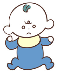 Obraz premium 青い服を着た、かわいい赤ちゃん 男の子 不機嫌 