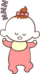 赤い服を着た、かわいい赤ちゃん　女の子　眠る　睡眠
