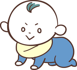 青い服を着た、かわいい赤ちゃん　男の子　ハイハイ
