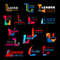Business L letter icons, abstract design