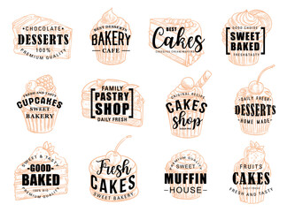 Obraz premium Cakes desserts and pastry sweets sketch lettering