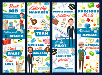 Jeweler seller, pilot and business manager banners