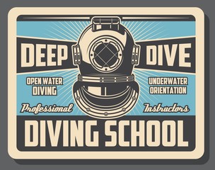Sea diving sport school training retro poster