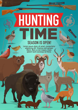 Hunting time and hunt open season animals poster