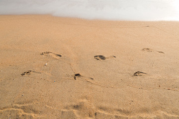 Foot print of father and child on the beach