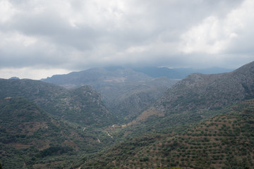 Hania, Crete - 09 25 2018: Polirinia. Small mountain. Panoramic view