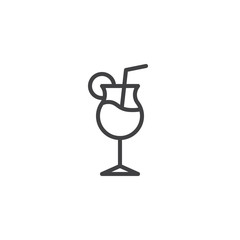 Cocktail glass outline icon. linear style sign for mobile concept and web design. Drink glass with lemon and straw simple line vector icon. Symbol, logo illustration. Pixel perfect vector graphics