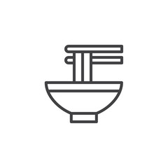 Noodles bowl outline icon. linear style sign for mobile concept and web design. Chinese soup in bowl with chopsticks line vector icon. Symbol, logo illustration. Vector graphics