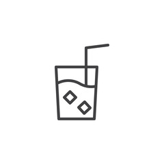 Ice drink glass and straw outline icon. linear style sign for mobile concept and web design. ice water fresh simple line vector icon. Symbol, logo illustration. Pixel perfect vector graphics