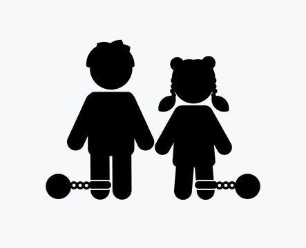 Stop Child Abuse ,Children With Chain And Ball Icon Graphic Vector.