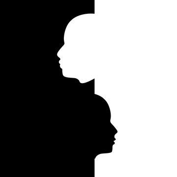 Abstract people icons. Diversity between humans metaphor. Black and white silhouettes