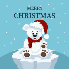 Christmas card of beautiful polar bear baby