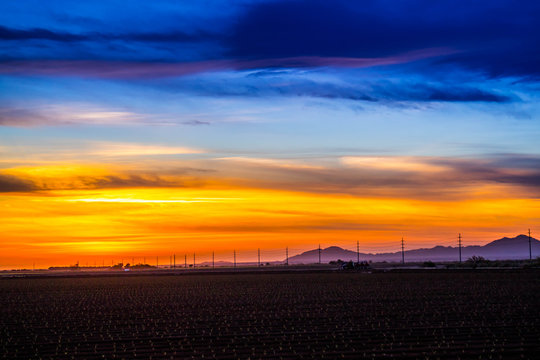Dramatic vibrant sunset scenery in Yuma, Arizona